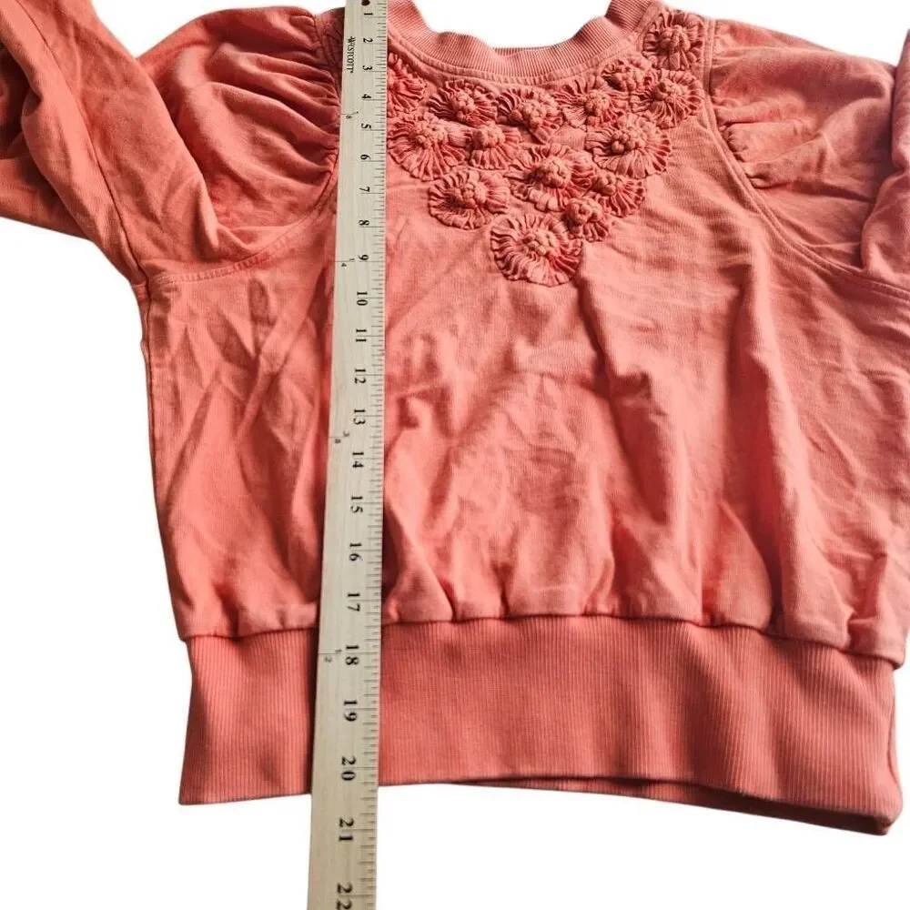 Anthropologie daily practice Sz S orange puff sweatshirt 3D floral